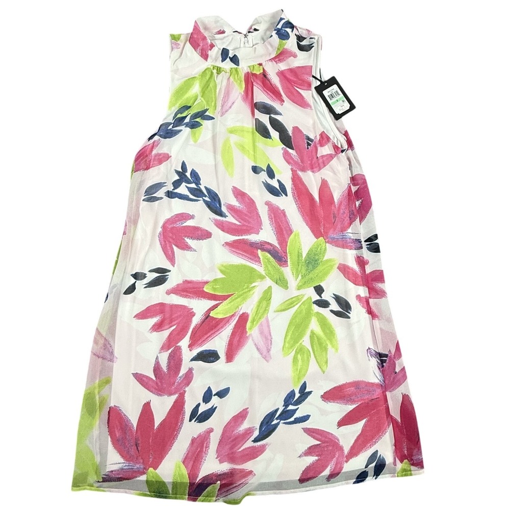 Floral Sleeveless Trapeze Dress 8 A Line Mock Neck Chiffon Spring Summer Party